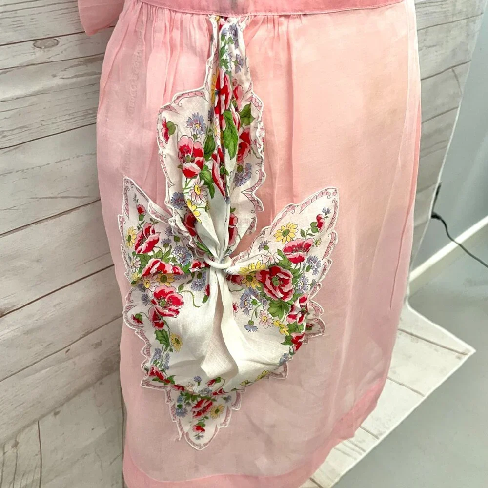 Vintage Sheer Retro Apron with Vintage Hanky Pocket